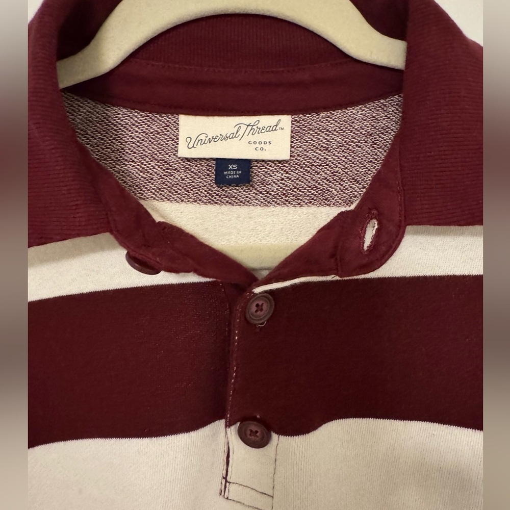 Universal Thread Striped Maroon and White Long Sleeve Polo - Picture 3 of 3